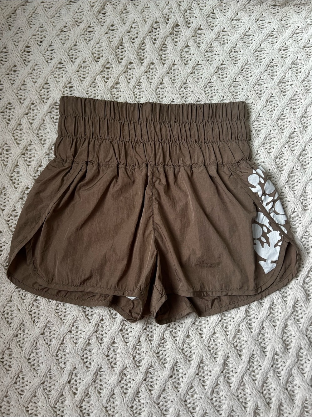 Free People Movement The Way Home Short Brown w/ White Logo Applique size Small